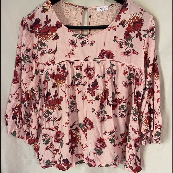 Eyeshadow Tops - Pink blouse with partial lace back